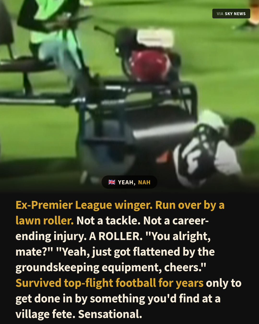 Ex-Premier League Star Gets Run Over by a Pitch Roller Like It's Nothing
