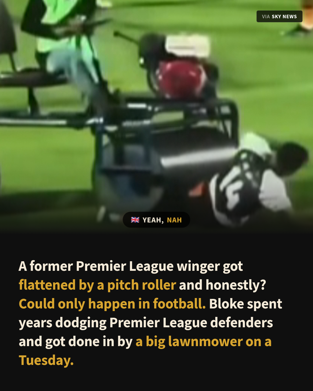 Former Premier League Winger Gets Flattened by a Pitch Roller